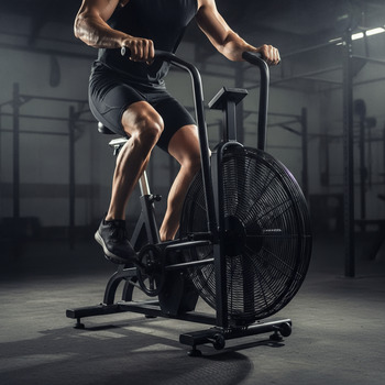 Air bike set up for short sprints with stable handles