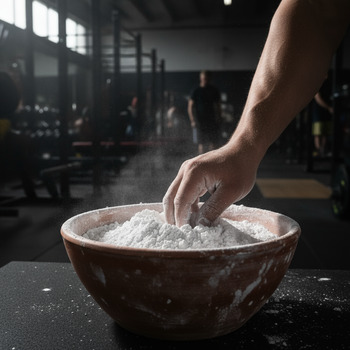 Chalk bowl and brush station beside platform