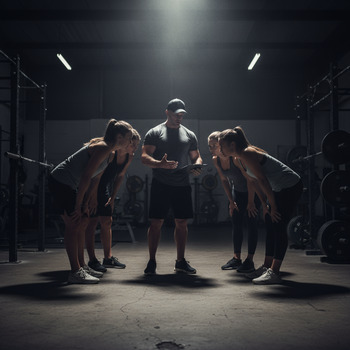 Coach briefing a small group before a strength session