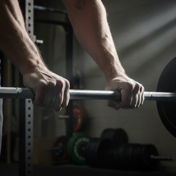 Close-up of barbell grip showing even thumb wrap and straight wrist
