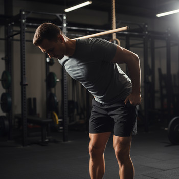Coach demonstrating hip hinge alignment with dowel