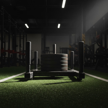 Weighted sled on turf lane ready for drives
