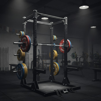 Power rack set for back squats with calibrated plates