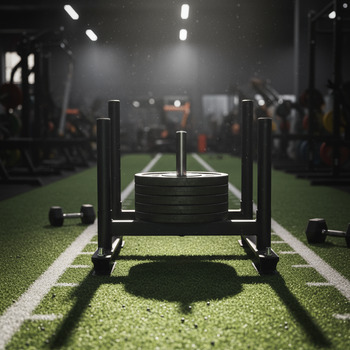 Sled push lane marked for distances