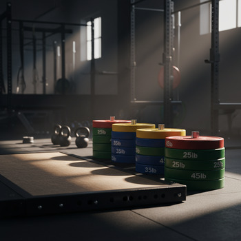 Plates stacked by size next to a platform