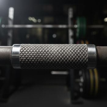 Close-up of barbell knurl with even texture