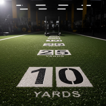 Turf lane distance markers for repeatable sled drives