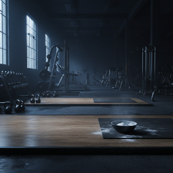 Quiet open-gym area with platforms and a chalk bowl