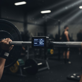 Bar speed tracker on a barbell during practice