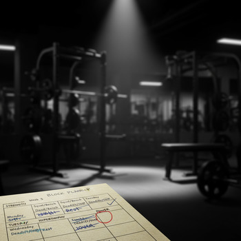 Printed four-week block planner with handwritten notes