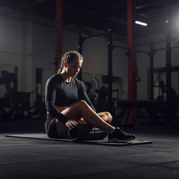 Foam roller and mat in a quiet corner of the gym