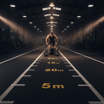 Sled push lane with distance markers for test repeats