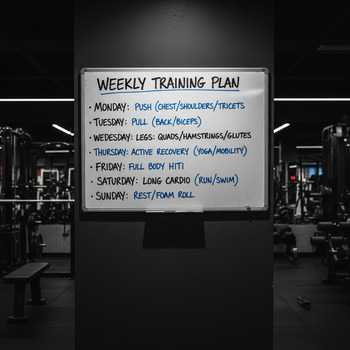 Whiteboard with a clear week plan for classes